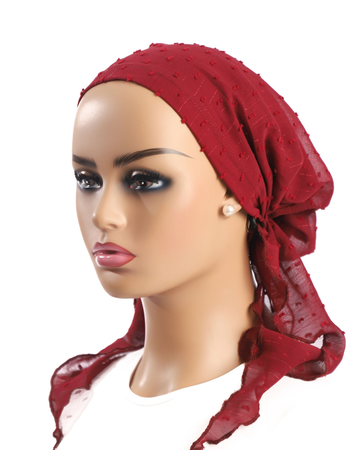 Ahead CF4507 Burgundy Chiffon Pom Lined Pre-Tied Bandanna myselflingerie.com